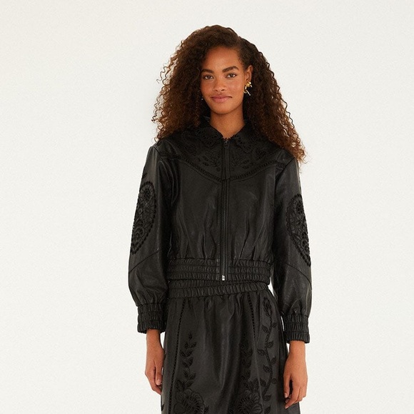 Farm Rio Richelieu Leather Bomber Jacket - Picture 8 of 16